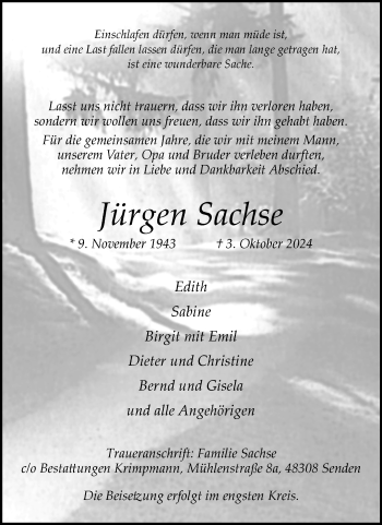 Anzeige von Jürgen Sachse 