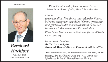 Anzeige von Bernhard Hackfort 