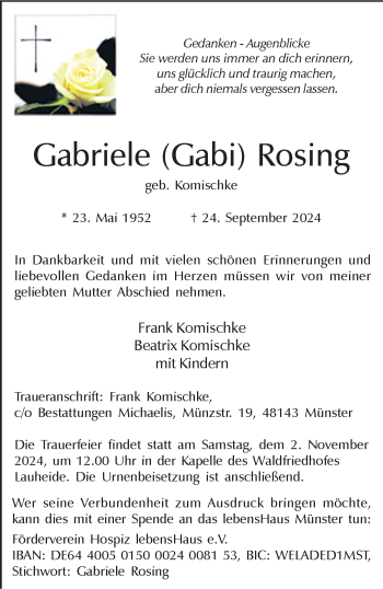 Anzeige von Gabriele Rosing 