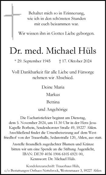 Anzeige von Dr. med. Michael Hüls 