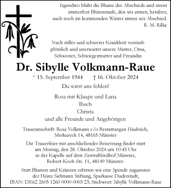 Anzeige von Dr. Sibylle Volkmann-Raue 