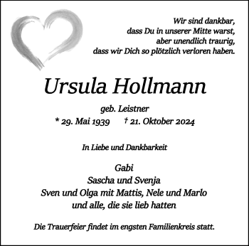 Anzeige von Ursula Hollmann 