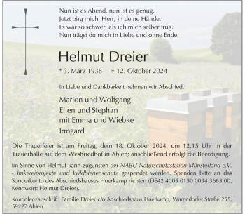 Anzeige von Helmut Dreier 