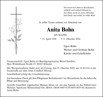 Anzeige von Anita Bohn 