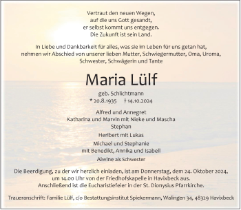 Anzeige von Maria Lülf 