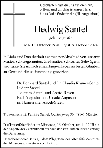 Anzeige von Hedwig Santel 