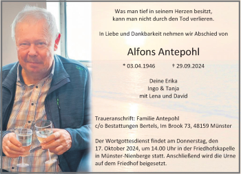 Anzeige von Alfons Antepohl 