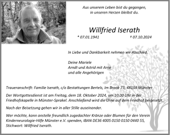 Anzeige von Willfried Iserath 