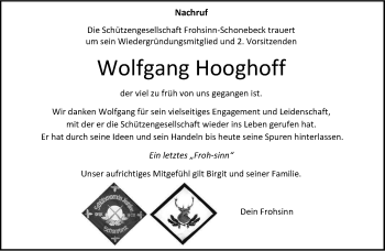 Anzeige von Wolfgang Hooghoff 