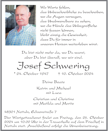 Anzeige von Josef Schwering 