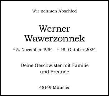 Anzeige von Werner Wawerzonnek 