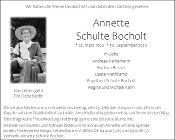 Anzeige von Annette Schulte Bocholt 