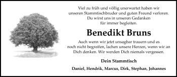 Anzeige von Benedikt Bruns 