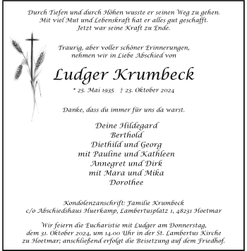 Anzeige von Ludger Krumbeck 