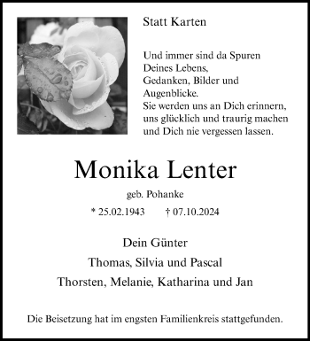 Anzeige von Monika Lenter 