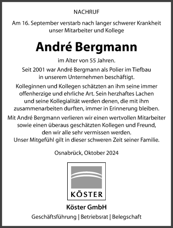 Anzeige von André Bergmann 