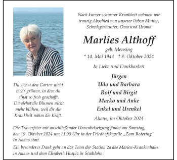 Anzeige von Marlies Althoff 