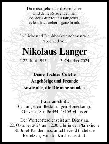 Anzeige von Nikolaus Langer 