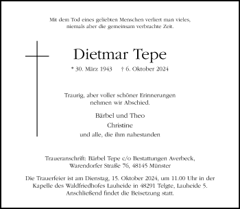 Anzeige von Dietmar Tepe 