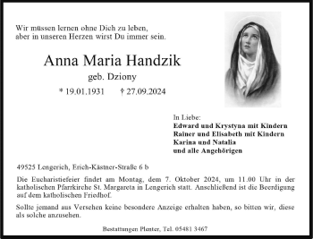 Anzeige von Anna Maria Handzik 