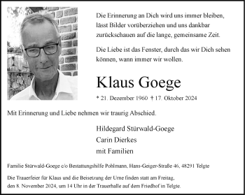 Anzeige von Klaus Goege 