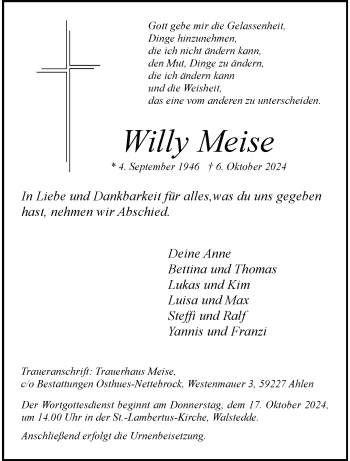 Anzeige von Willy Meise 