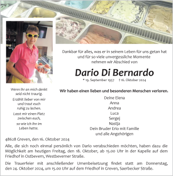 Anzeige von Dario Di Bernardo 