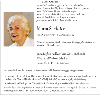 Anzeige von Maria Schlüter 