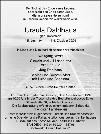 Anzeige von Ursula Dahlhaus 