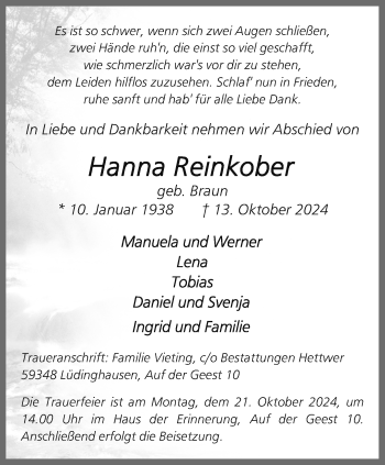 Anzeige von Hanna Reinkober 