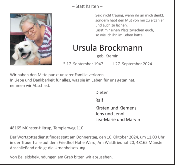 Anzeige von Ursula Brockmann 