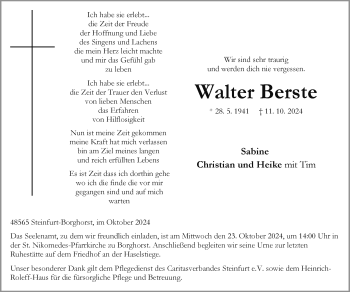 Anzeige von Walter Berste 