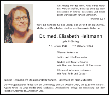 Anzeige von Dr. med. Elisabeth Heitmann 