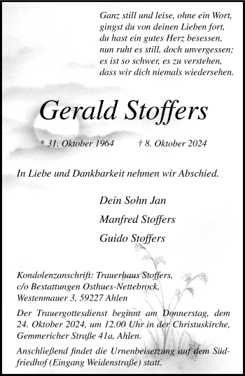 Anzeige von Gerald Stoffers 