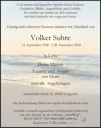 Anzeige von Volker Suhre 