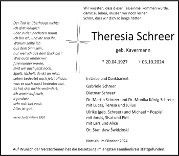 Anzeige von Theresia Schreer 