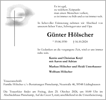 Anzeige von Günter Hölscher 