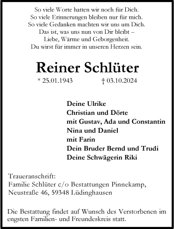 Anzeige von Reiner Schlüter 