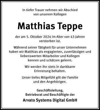 Anzeige von Matthias Teppe 