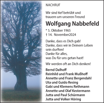 Anzeige von Wolfgang Nabbefeld 