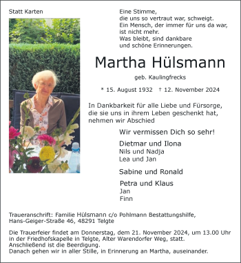 Anzeige von Martha Hülsmann 