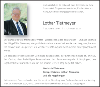 Anzeige von Lothar Tietmeyer 