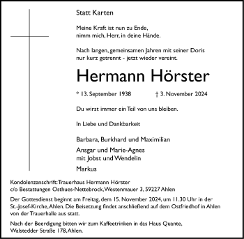 Anzeige von Hermann Hörster 