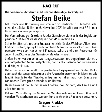 Anzeige von Stefan Beike 