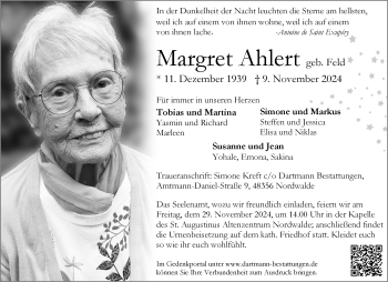 Anzeige von Margret Ahlert 