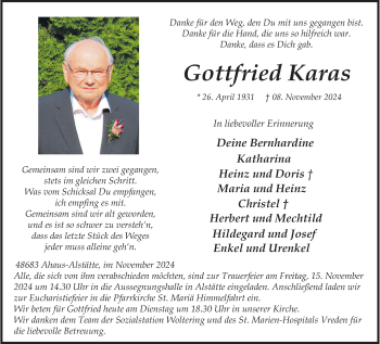 Anzeige von Gottfried Karas 