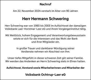 Anzeige von Hermann Schwering 