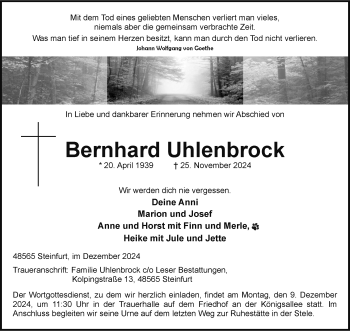 Anzeige von Bernhard Uhlenbrock 