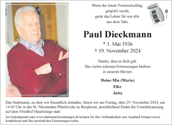 Anzeige von Paul Dieckmann 