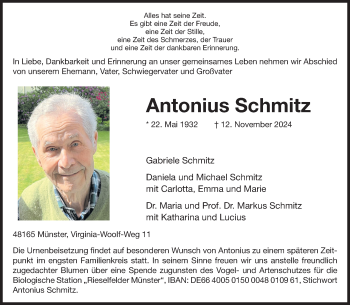 Anzeige von Antonius Schmitz 